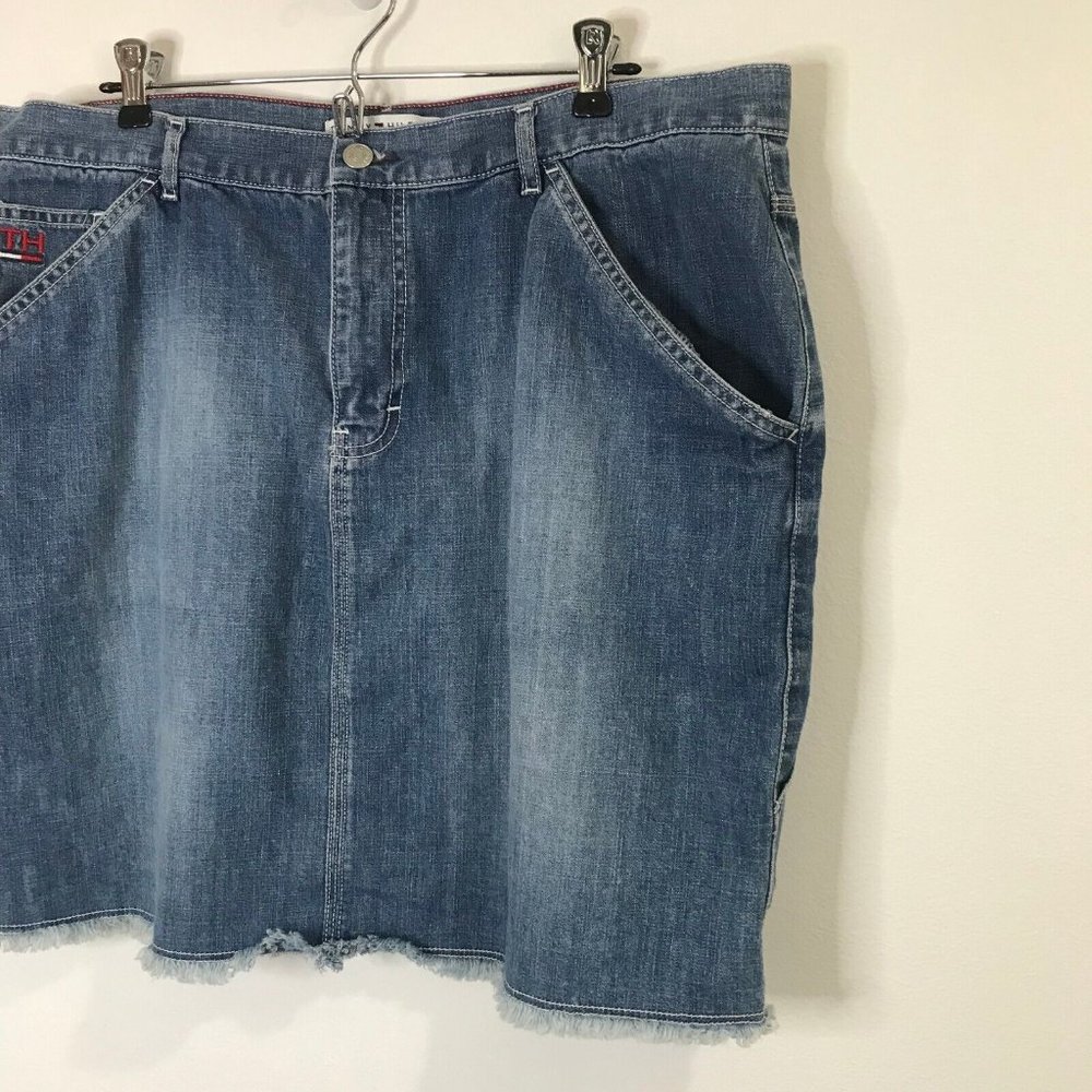 Vintage 90s Tommy Hilfiger Jean Denim Skirt Size 16 Painter Carpenter Pockets - Picture 2 of 12